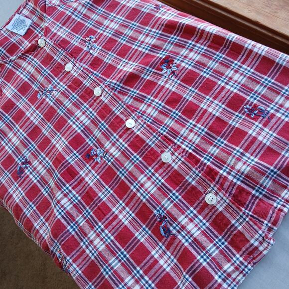 Cascade Blues red plaid embroidered blouse L altered repaired cotton button up - Picture 7 of 15